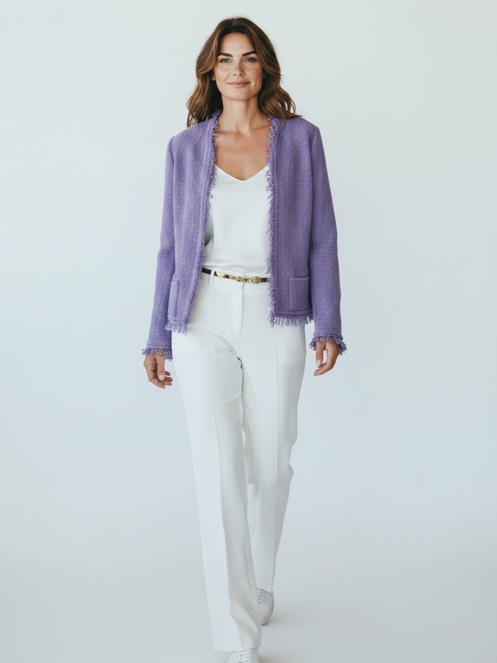 IRO Paris Lavender Fringed trim textured knit Open-Front cardigan jacket sz 36